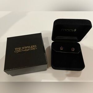 Macy’s princess cut amethyst gemstone 14kt yellow gold stud earrings